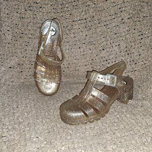 JUJU BABE-Heeled Jelly Sandals-Gold Glitter-UK 5-US 7-Near Mint